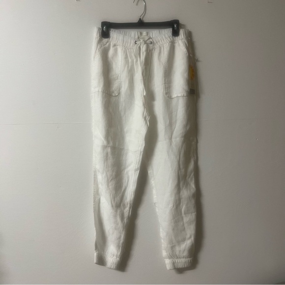 C&C California White Linen Jogger Pants Large Pull On Pockets Drawstring Travel - Picture 2 of 6